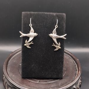 Silver Swallow Dangle Earrings